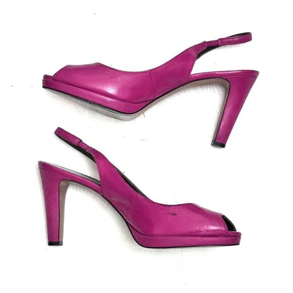 Vintage Elie Tahari Magenta Leather Peep Toe Slingback Platform Heels - Size 9 - Picture 2 of 8